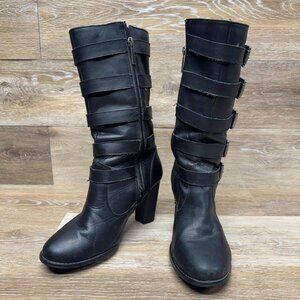 Harley Davidson Chillion Black Leather Heeled Boots Women's Size 8.5